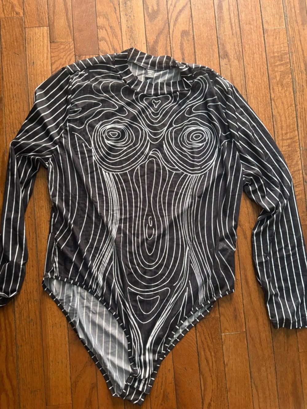 Black & White Graphic Long Sleeve Bodysuit